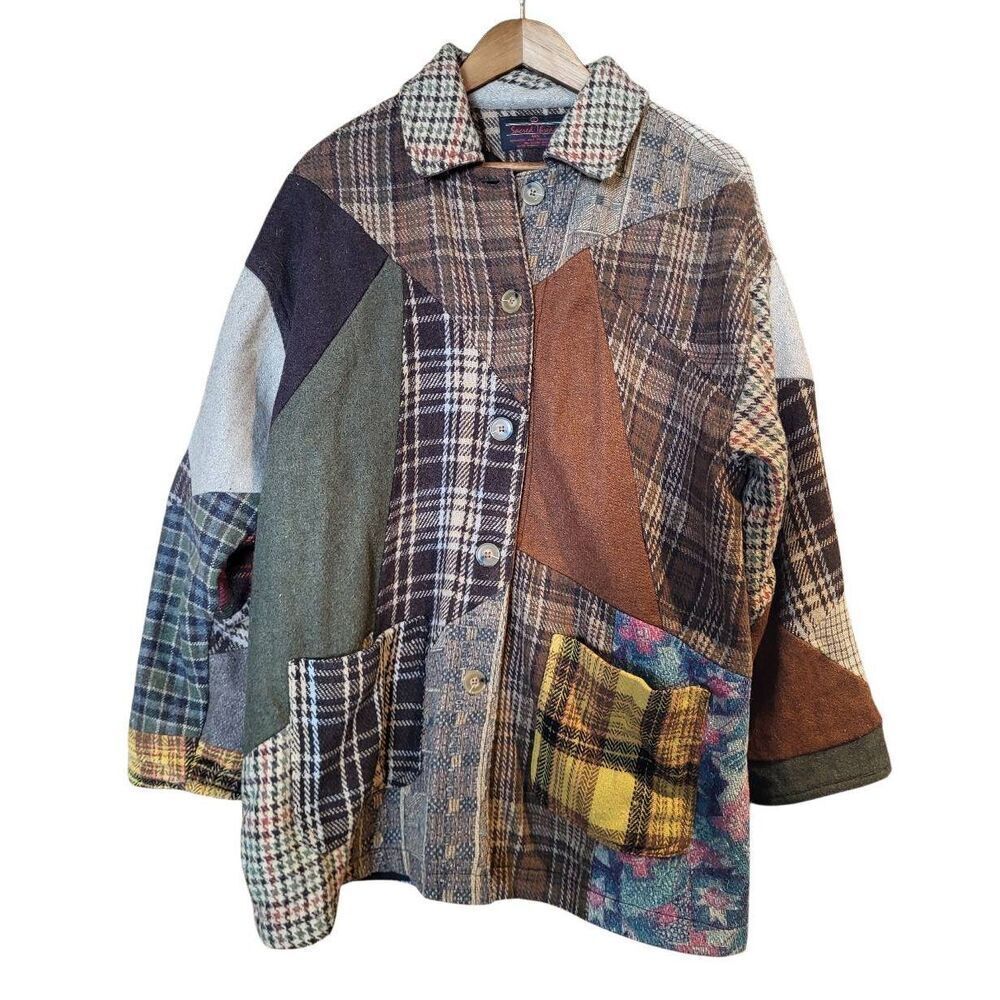 Sacred Threads Jacket Women's Large Wool Patchwork Shacket Oversized Grunge
